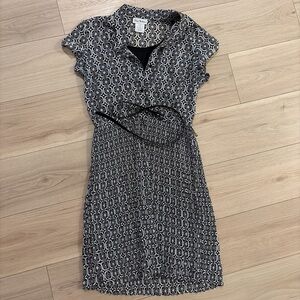 Olivia Mathews Black & White Geometric Midi Dress with Collar